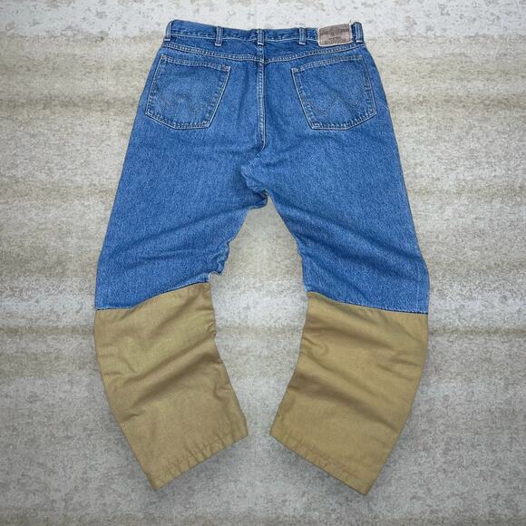 Vintage Wrangler Double Knees Jeans Medium Wash Made in USA Baggy Wide Leg Y2K - Picture 2 of 4